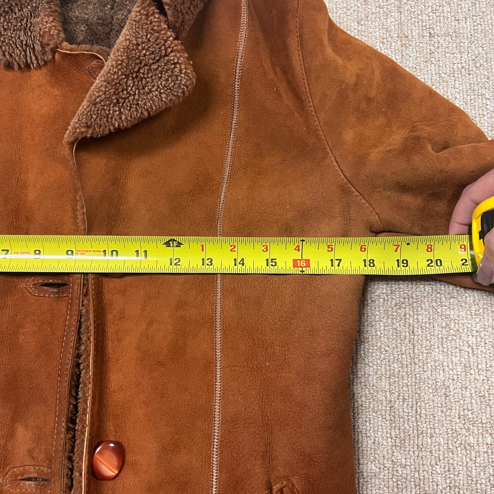 Women’s Brown Tan Suede Shearling Jacket XS/S Real Sheepskin Sherpa Fur Warm - Picture 11 of 16